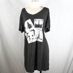 Dark Gray Lounge Sleep Nightgown T Shirt House Dress London LA NY Paris Plus